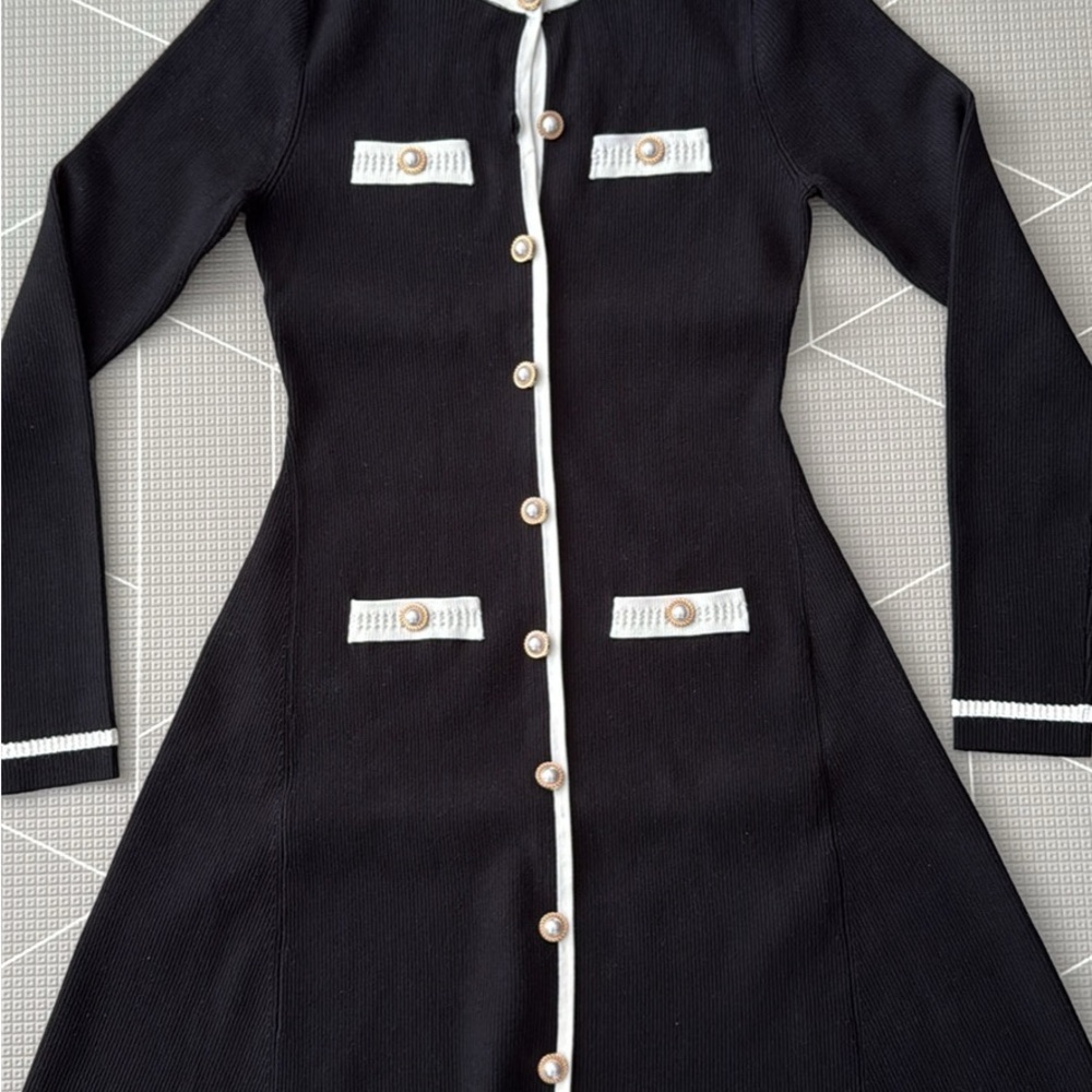 Ever New Black Long Sleeve Dress with White Trim
